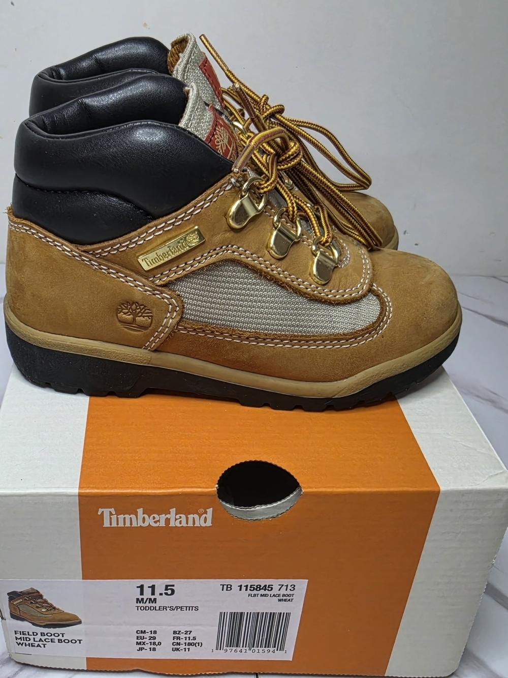 Timberland Kids Mid Lace Wheat Boots Size 11.5C